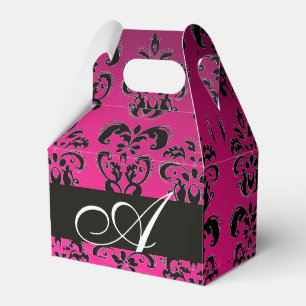 CAIXINHA DE LEMBRANCINHAS PINK, FUCHSIA PRETO, PURPLE DAMASK MONOGRAMA BRANC
