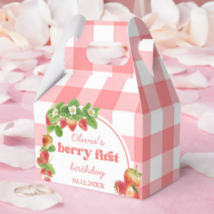 Caixinha De Lembrancinhas Pink Gingham Strawberry Aniversário