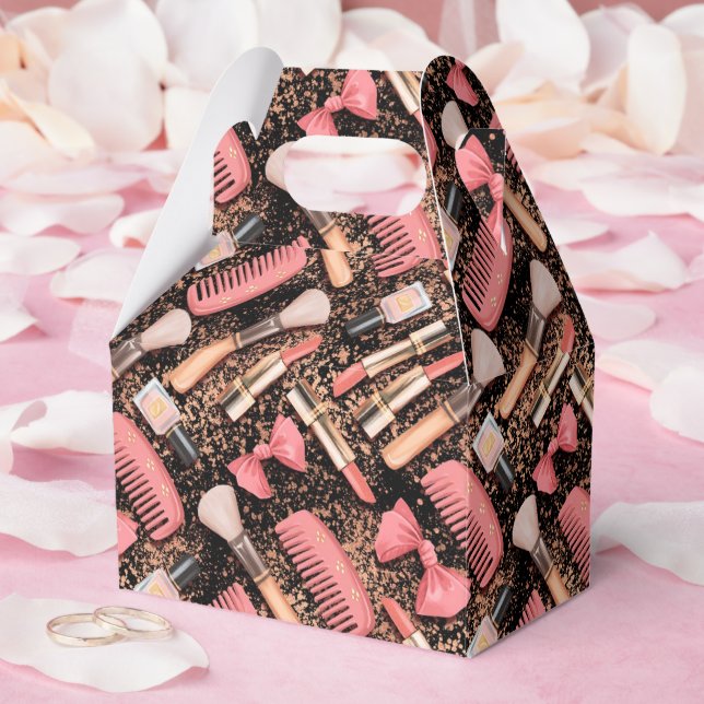 Caixinha De Lembrancinhas Pink Makeup Cosmetics Pattern Glitter  (Casamento)