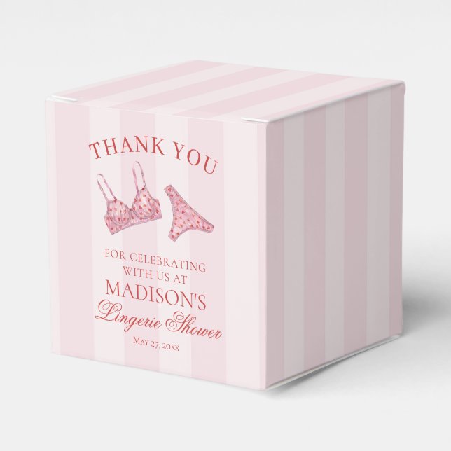 Caixinha De Lembrancinhas Pink & Red Heart Lingerie Shower Bridal Dessert (Frente)