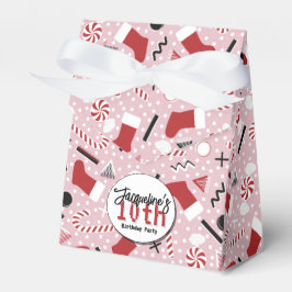 Caixinha De Lembrancinhas Pink Retro Christmas Peppermint Birthday 