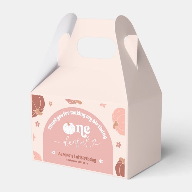 Caixinha De Lembrancinhas Pink Retro Pumpkin First Birthday Favor Boxes (Frente)
