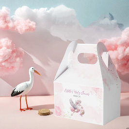 Caixinha De Lembrancinhas Pink Stork and Cloud Girl Baby Shower Favor Box