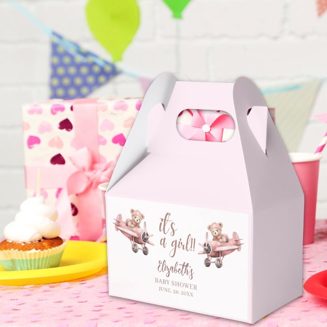 Caixinha De Lembrancinhas Pink Teddy Bear Baby Girl Shower (Criador carregado)