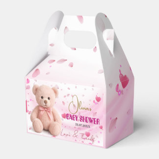 Caixinha De Lembrancinhas Pink Teddy Bear Baby Shower Favor Box- Editable