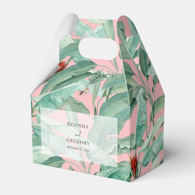 Caixinha De Lembrancinhas Pink Tropical Banana Palm Deixa Favor De Casamento (Frente)