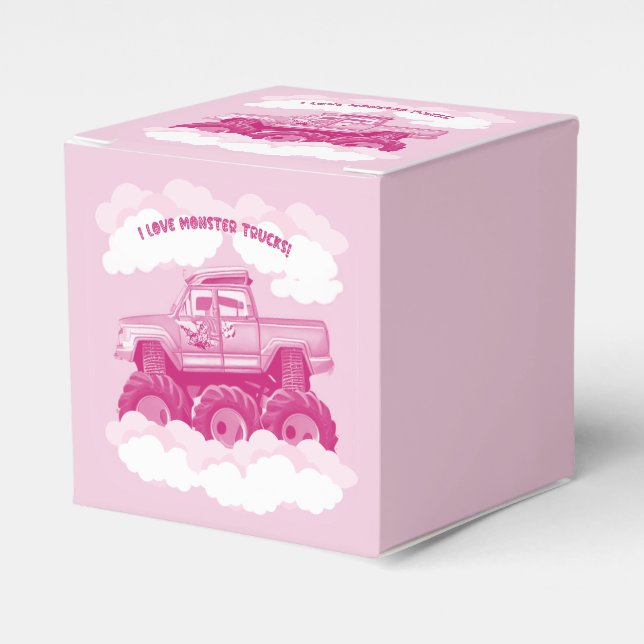 Caixinha De Lembrancinhas Pink Version I Love Monster Trucks Image     (Frente)