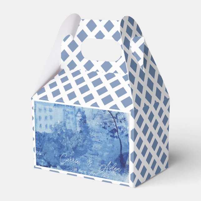 Caixinha De Lembrancinhas Pintada Mão Azul, Jars Ginger Casado Favo (Frente)