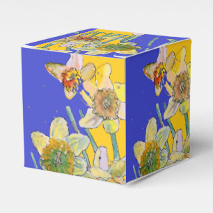 Caixinha De Lembrancinhas Pintura Flor de Narciso Floral Aniversário Azul Na