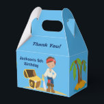 Caixinha De Lembrancinhas Pirate Boy Beach Summer Kids Pool Birthday Party<br><div class="desc">A cute pirate boy standing on a beach next to a treasure chest full of gold on the sand next to the ocean. He is wearing a bandana like a cool buccaneer. Great personalized party favor box gift for a children's birthday party. Custom made with your own text on the...</div>
