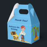 Caixinha De Lembrancinhas Pirate Boy Beach Summer Kids Pool Birthday Party<br><div class="desc">A cute pirate boy standing on a beach next to a treasure chest full of gold on the sand next to the ocean. He is wearing a bandana like a cool buccaneer. Great personalized party favor box gift for a children's birthday party. Custom made with your own text on the...</div>
