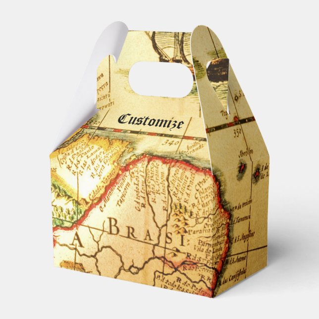 Caixinha De Lembrancinhas Pirates Dourado Treasure Map Gable Box (Frente)