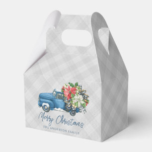Caixinha De Lembrancinhas Plaid Cinza Casa de Campo Caminhão Azul Vintage Na