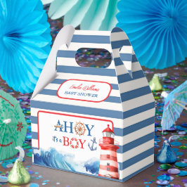 Caixinha De Lembrancinhas Playful Red Blue Nautical Waves Baby Shower