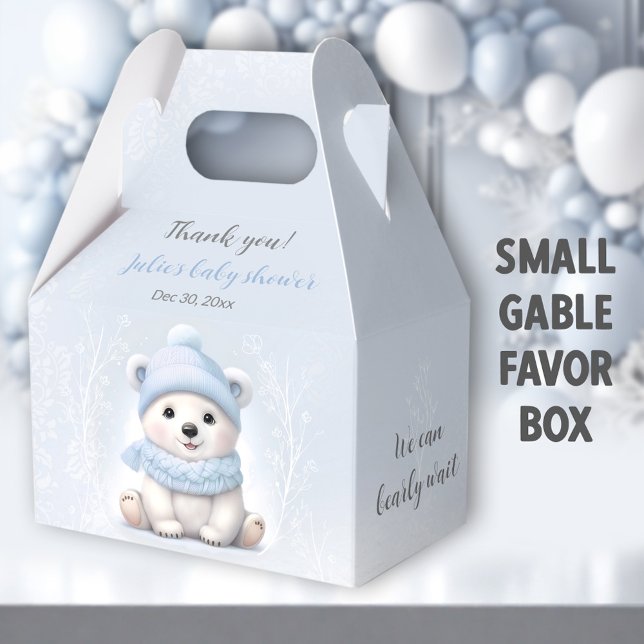 Caixinha De Lembrancinhas Podemos Esperar Chá de fraldas Polar Bear Blue Boy (Blue Polar Bear Small Gable Favor Boxes - You can choose from 3 sizes of these gable favor boxes.)