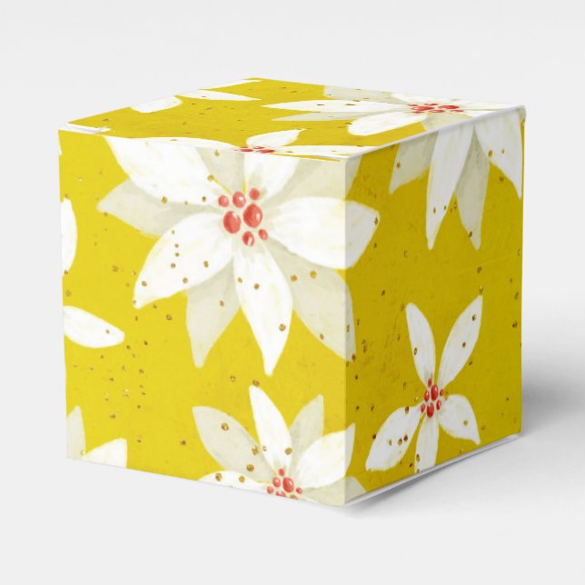 Caixinha De Lembrancinhas Poinsétia Branca Acentos Vermelhos Amarelo Dourado (Frente)