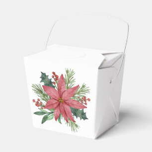Caixinha De Lembrancinhas Poinsettia Casamento de Inverno Vermelho Floral Na