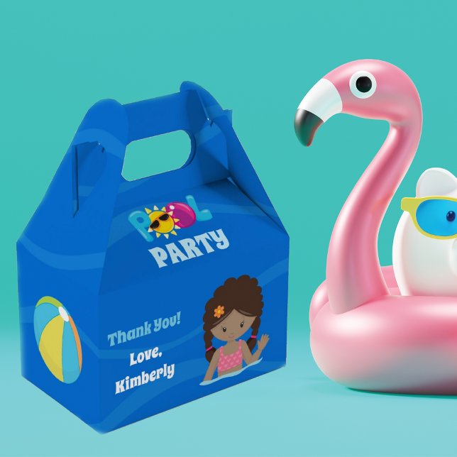 Caixinha De Lembrancinhas Pool Party African American Birthday Girl Custom (Criador carregado)