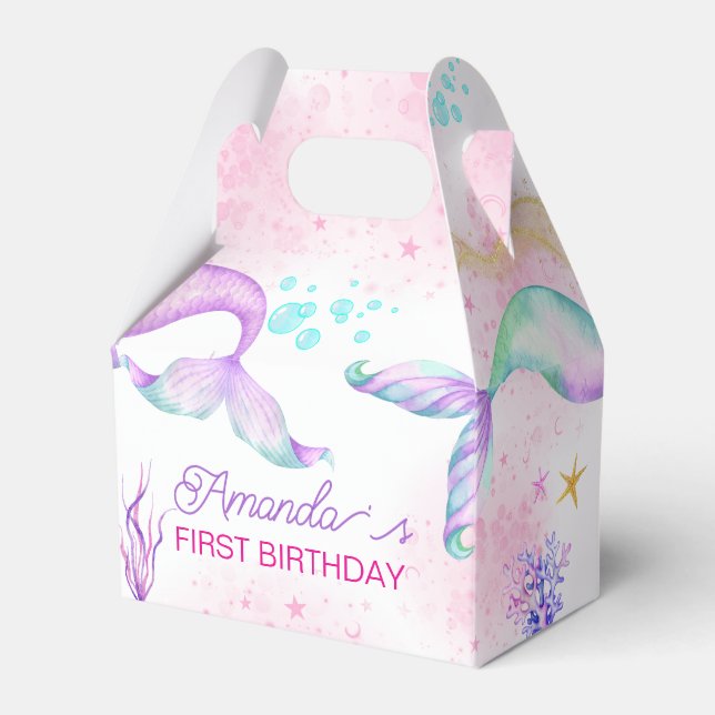 Caixinha De Lembrancinhas Portão-sereia Aquarela Aniversário sob o Mar (Frente)