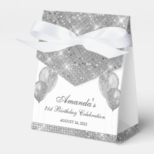 Caixinha De Lembrancinhas Prata e Branco Glam Personalizáveis