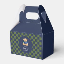 Caixinha De Lembrancinhas Preppy Teddy Beary 1st Birthday Checkboard