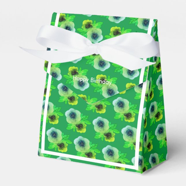 Caixinha De Lembrancinhas Presente de aniversário Flores Verdes illusima/ (Frente)