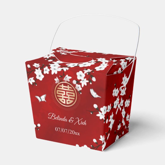 Caixinha De Lembrancinhas Presente de Casamento Chinês Vermelho Branco Doura (Frente)