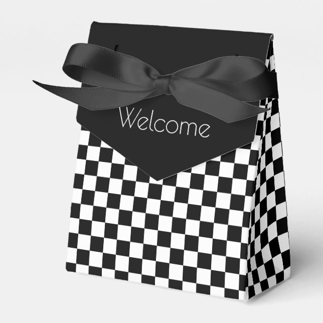 Caixinha De Lembrancinhas Preto com Verificação Branca (Frente)