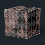 Caixinha De Lembrancinhas Preto e Dourado Rosa<br><div class="desc">Caixa de lembrança elegante com padrões de dama dourado rosa e harlequim preto.</div>