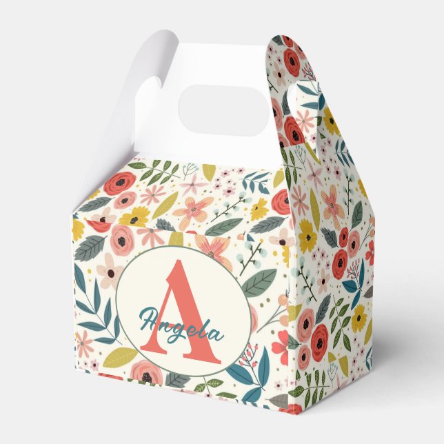 Caixinha De Lembrancinhas Pretty Blush Pink Floral Botanical Monogram  (Frente)