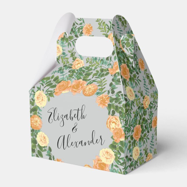 Caixinha De Lembrancinhas Primavera Floral de Casamento de Cinza de Peach (Frente)