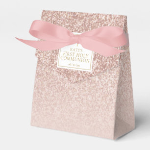 Caixinha De Lembrancinhas Primeira Comunhão Brilho Dourado Rosa