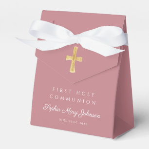 Caixinha De Lembrancinhas Primeira Comunhão de Garota Religiosa Rosa Dusty
