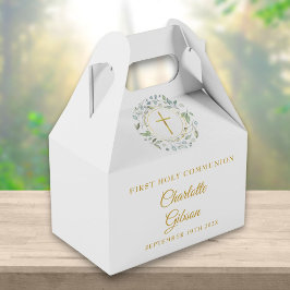 Caixinha De Lembrancinhas Primeira Comunhão Guirlanda de Folhagem em Dourado