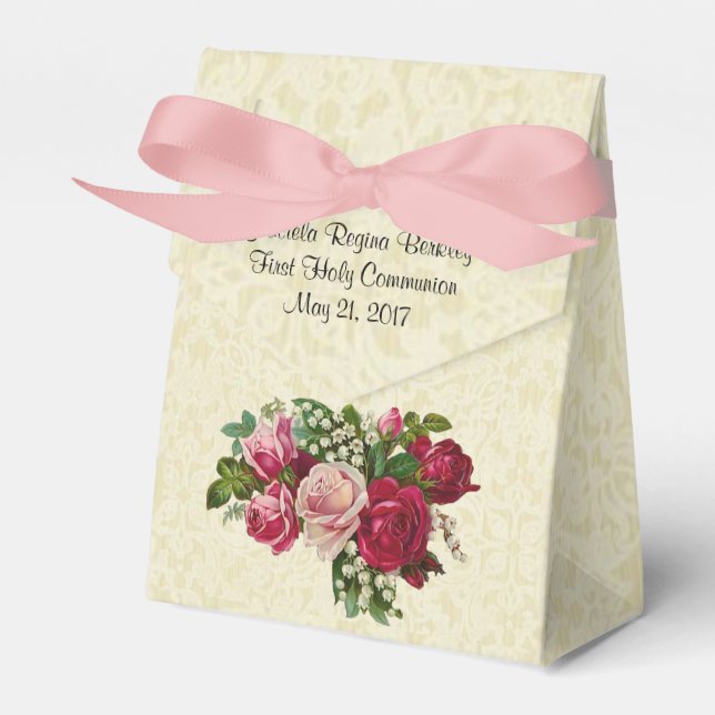 Caixinha De Lembrancinhas Primeira Comunhão Rosas Ecru Lace Design (Frente)