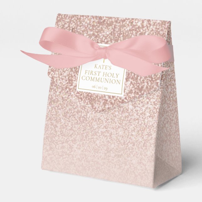 Caixinha De Lembrancinhas Primeira Sagrada Rosa de Comunhão Dourada (Frente)