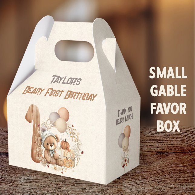 Caixinha De Lembrancinhas Primeiro aniversario de Abóbora de Queda Gable (Fall Bear Girl Small Gable Favor Boxes - You can choose from 3 sizes of these gable favor boxes)