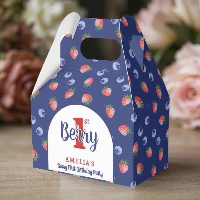 Caixinha De Lembrancinhas Primeiro aniversario de Berry Strawberry Blueberry (Berry 1st Birthday Party Strawberry Blueberry Blue Favor Boxes
)