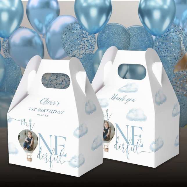 Caixinha De Lembrancinhas Primeiro aniversario de Carneiro de Foto Maravilho (Mr Onederful Photo Balloon Boy 1st Birthday Favor Boxes)