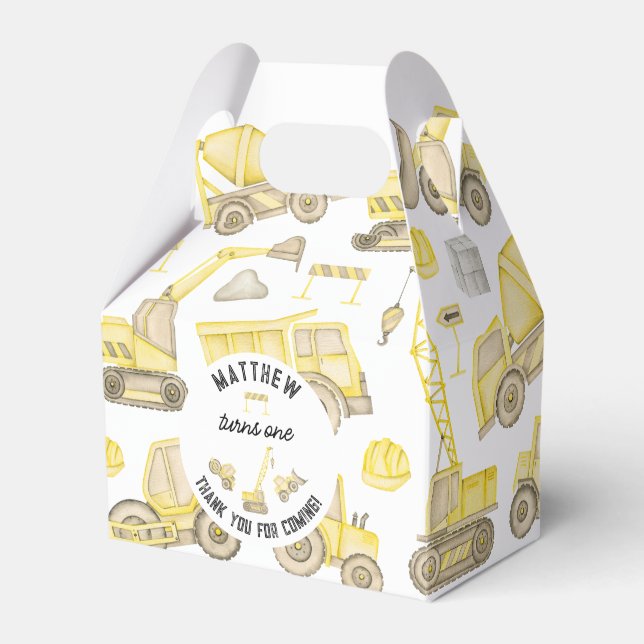 Caixinha De Lembrancinhas Primeiro aniversario de Construção Simples Moderno (Frente)