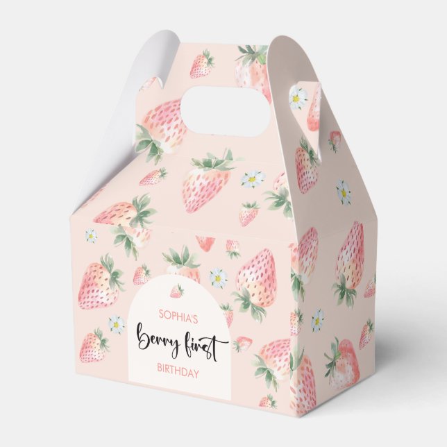 Caixinha De Lembrancinhas Primeiro aniversário de criança de morango (Frente)