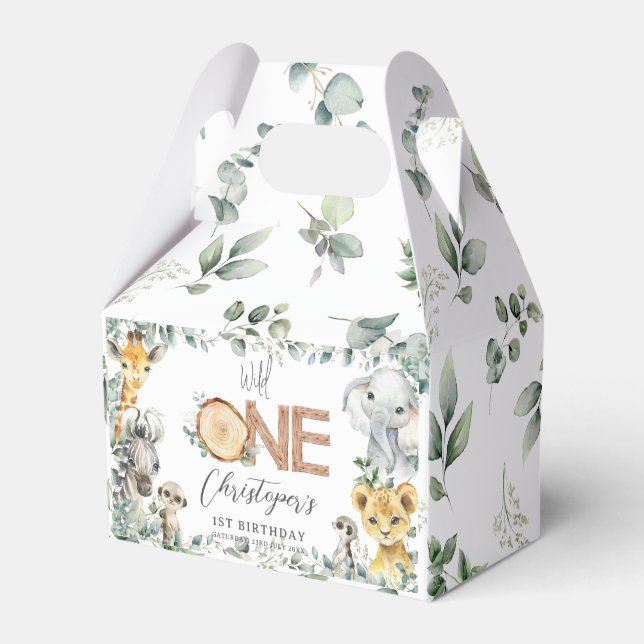 Caixinha De Lembrancinhas Primeiro aniversario de Garota Verde de Animais da (Frente)