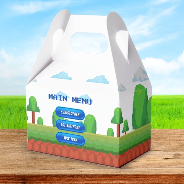 Caixinha De Lembrancinhas Primeiro aniversario do Menu Vídeo Retroativo (Retro Video Game Menu 1st Birthday Party Favor Boxes
)
