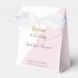 Caixinha De Lembrancinhas Primeiro aniversario Dourado de batismo , rosa-ros