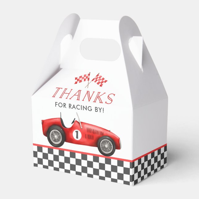 Caixinha De Lembrancinhas Primeiro aniversario Race Car Red Racing Boy (Frente)