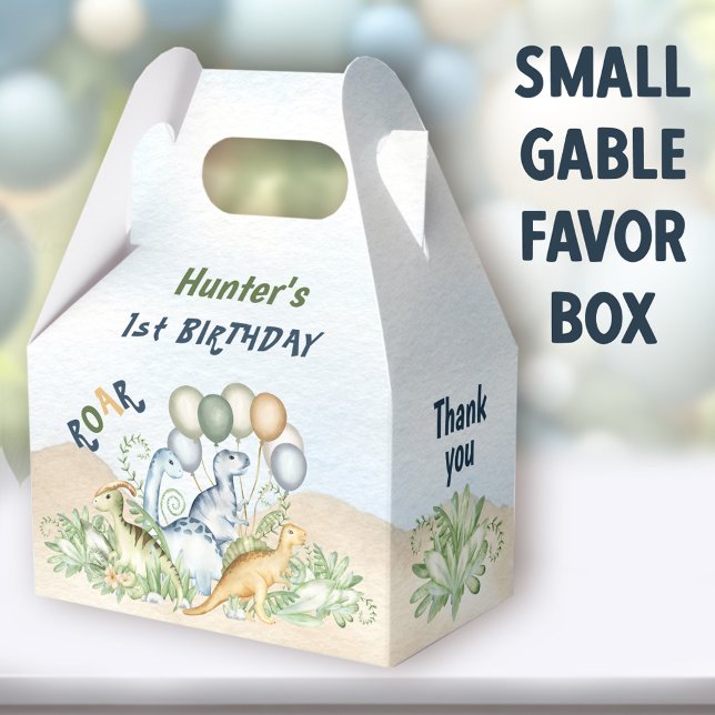 Caixinha De Lembrancinhas Primeiro aniversario Verde Azul Pastel do Dinossau (Dinosaur Boy Small Gable Favor Boxes - You can choose from 3 sizes of these gable favor boxes)