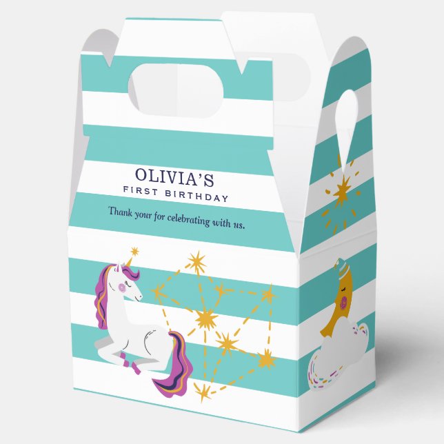 Caixinha De Lembrancinhas Primeiro aniversario Verde da Constelação Unicorn  (Aberto)