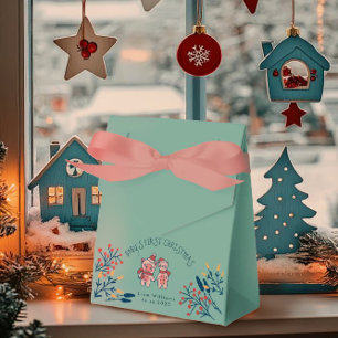 Caixinha De Lembrancinhas Primeiro Natal do Bebê, Porquinho e Urso Fofos