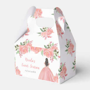 Caixinha De Lembrancinhas Princesa de Cabelo Castanho Pink Floral Sweet Sixt