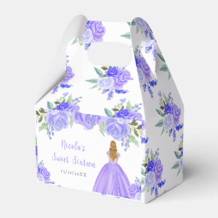 Caixinha De Lembrancinhas Princesa de Cabelo Loiro Floral Roxo Sweet Sixteen